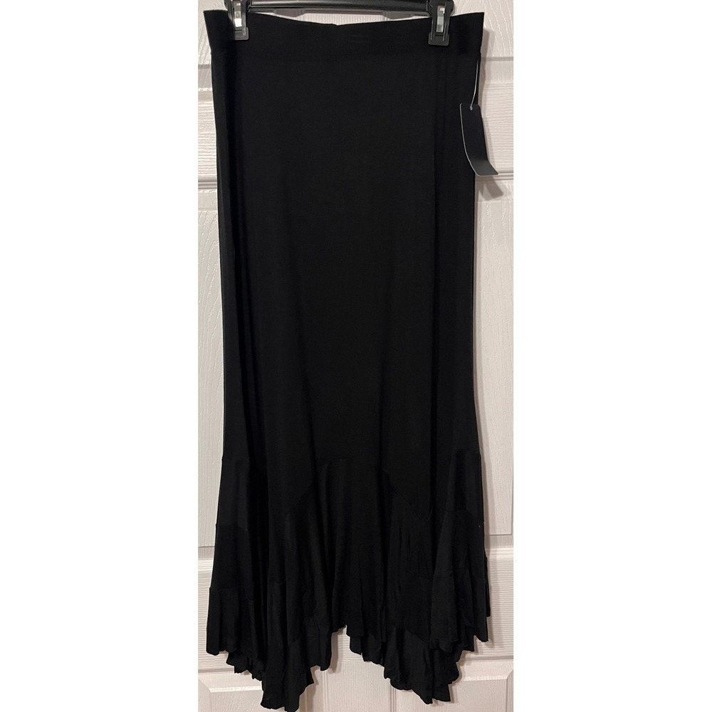 Coco Bianco Black Mermaid Maxi Skirt Flared Ruffle Hem Stretch Jersey Large NEW